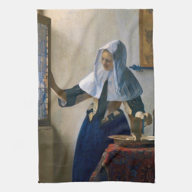 Johannes Vermeer - Woman med en Vatten Pitcher Kökshandduk (Vertikal)