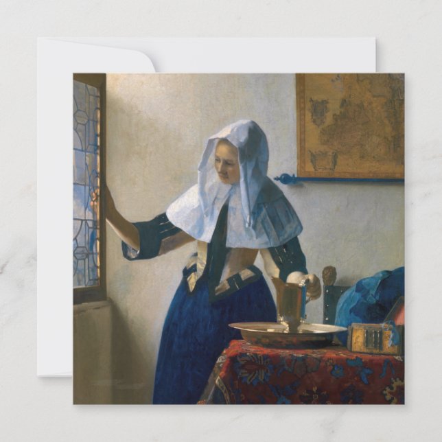 Johannes Vermeer - Woman med en Vatten Pitcher Tack Kort (Framsida)