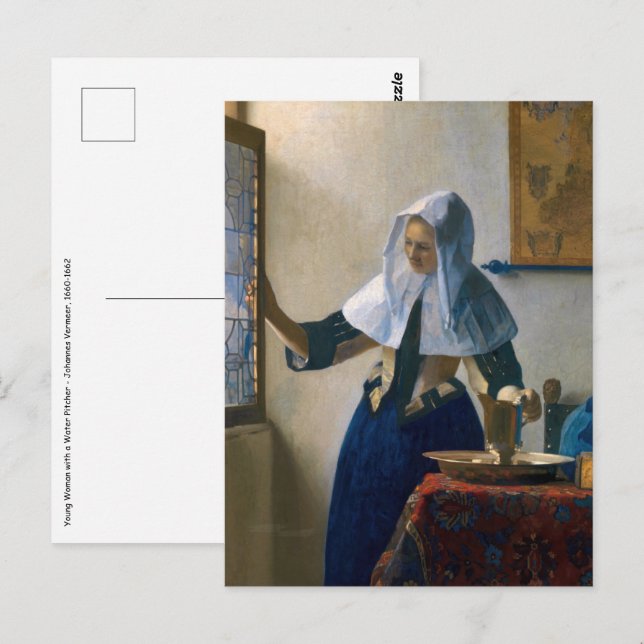 Johannes Vermeer - Woman med en Vatten Pitcher Vykort (Fram/baksida)