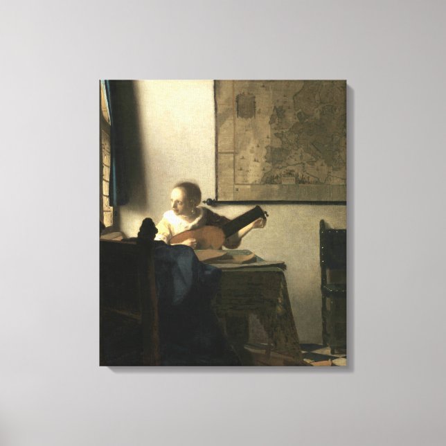 Johannes Vermeer Woman med Lute Canvastryck (Framsida)