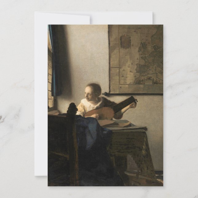 Johannes Vermeer - Young Woman med Lute Inbjudningar (Framsida)