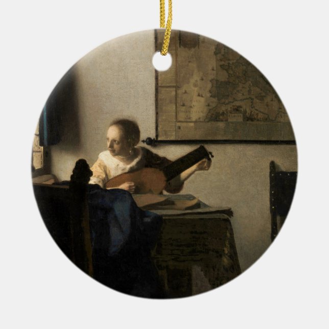 Johannes Vermeer - Young Woman med Lute Julgransprydnad Keramik (Framsidan)