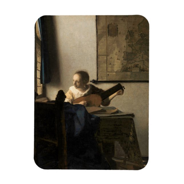 Johannes Vermeer - Young Woman med Lute Magnet (Vertikal)