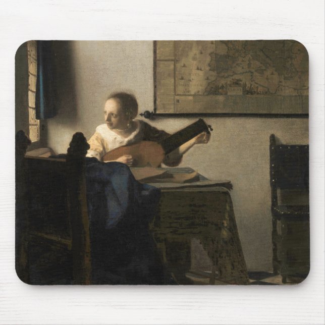 Johannes Vermeer - Young Woman med Lute Musmatta (Framsidan)
