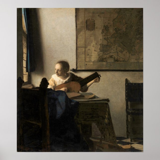 Johannes Vermeer - Young Woman med Lute Poster (Framsidan)