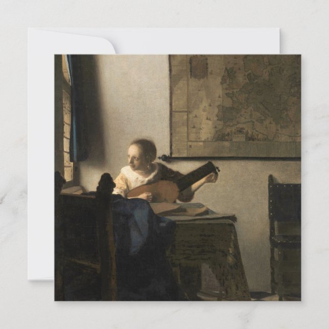 Johannes Vermeer - Young Woman med Lute Tack Kort (Framsida)
