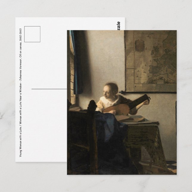 Johannes Vermeer - Young Woman med Lute Vykort (Fram/baksida)