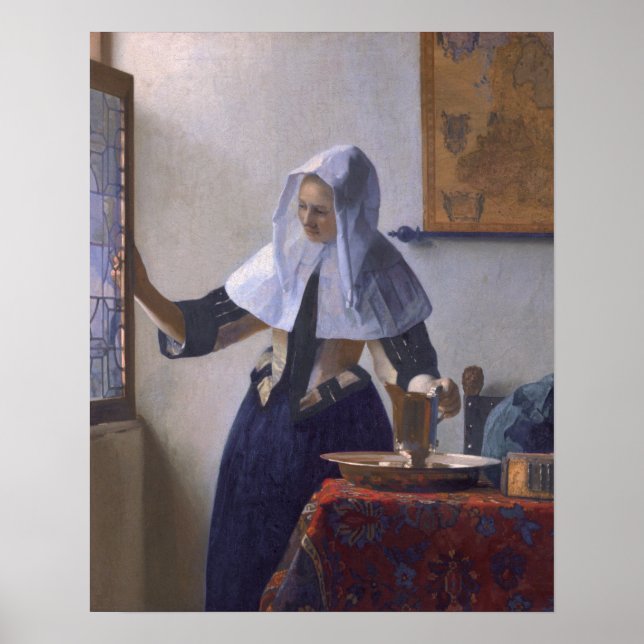 Johannes Vermeer, Young Woman med Vatten Jug Poster (Framsidan)