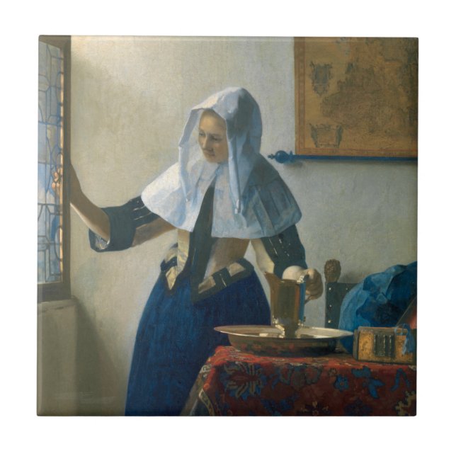 Johannes Vermeer Young Woman med Vatten Pitcher Kakelplatta (Framsidan)