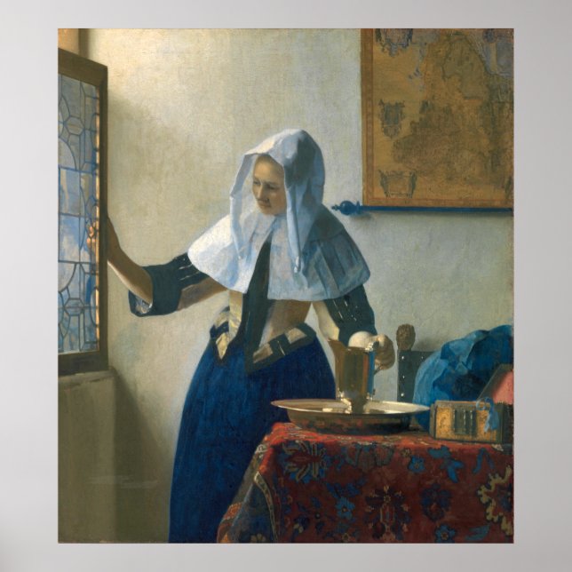 Johannes Vermeer Young Woman med Vatten Pitcher Poster (Framsidan)