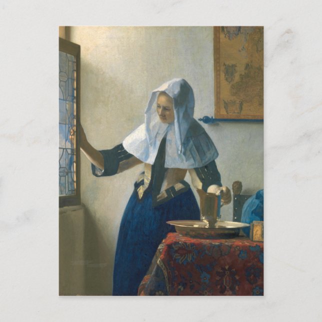 Johannes Vermeer Young Woman med Vatten Pitcher Vykort (Framsida)