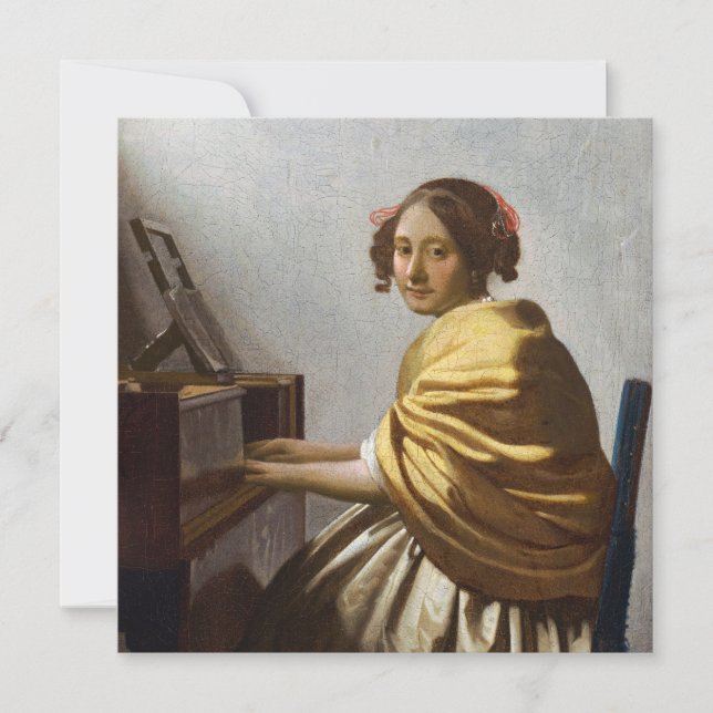 Johannes Vermeer - Young Woman Seated at Virginal Inbjudningar (Framsida)