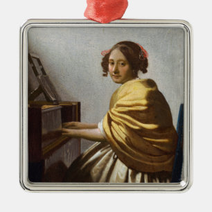 Johannes Vermeer - Young Woman Seated at Virginal Julgransprydnad Metall