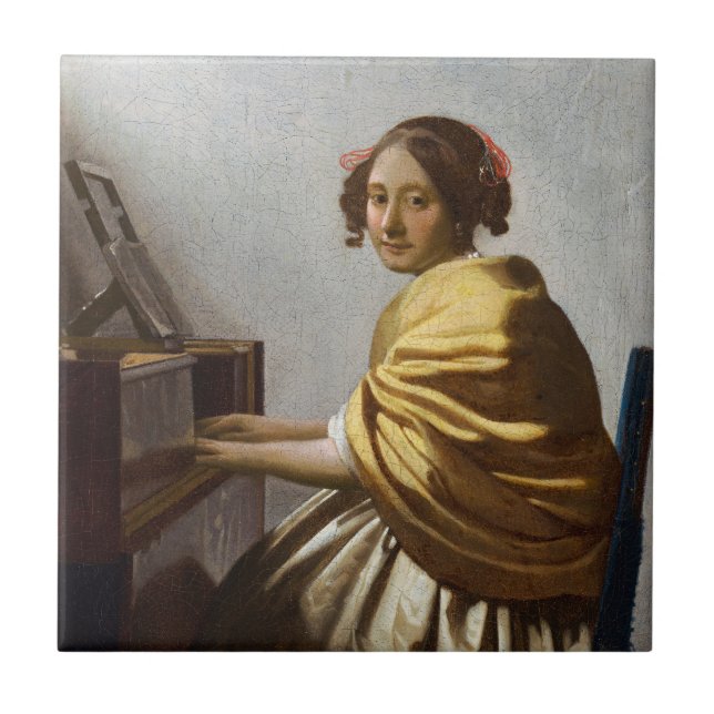 Johannes Vermeer - Young Woman Seated at Virginal Kakelplatta (Framsidan)