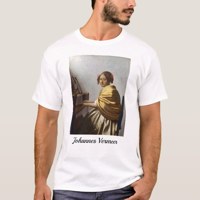 Johannes Vermeer - Young Woman Seated at Virginal T Shirt (Framsida)