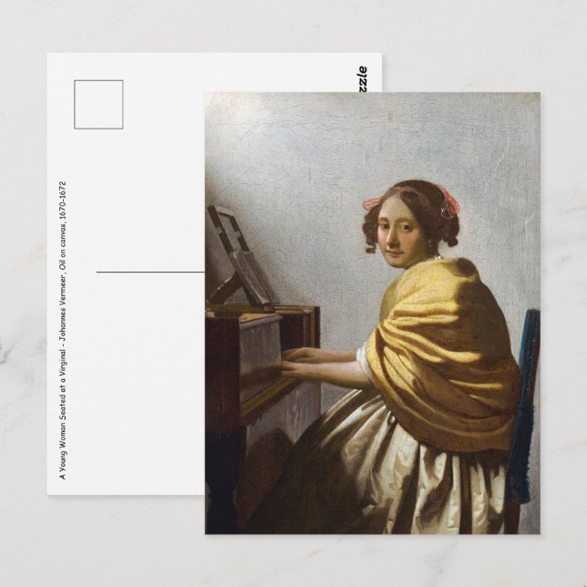 Johannes Vermeer - Young Woman Seated at Virginal Vykort (Fram/baksida)