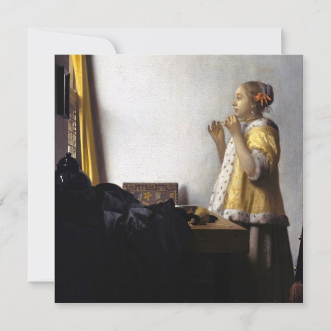 Johannes Vermeer - Young Woman with Pearl Necklace Inbjudningar (Framsida)