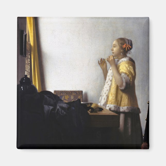 Johannes Vermeer - Young Woman with Pearl Necklace Magnet (Framsidan)