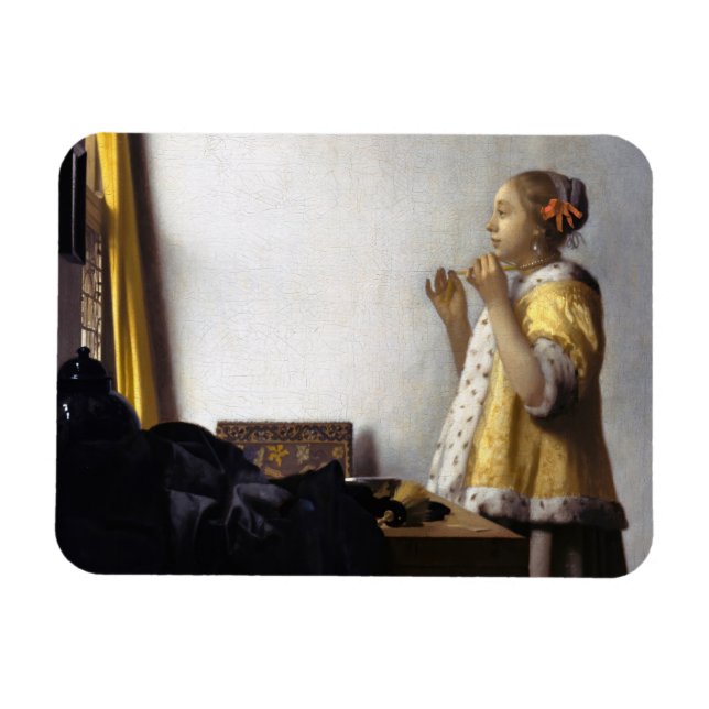 Johannes Vermeer - Young Woman with Pearl Necklace Magnet (Horisontell)