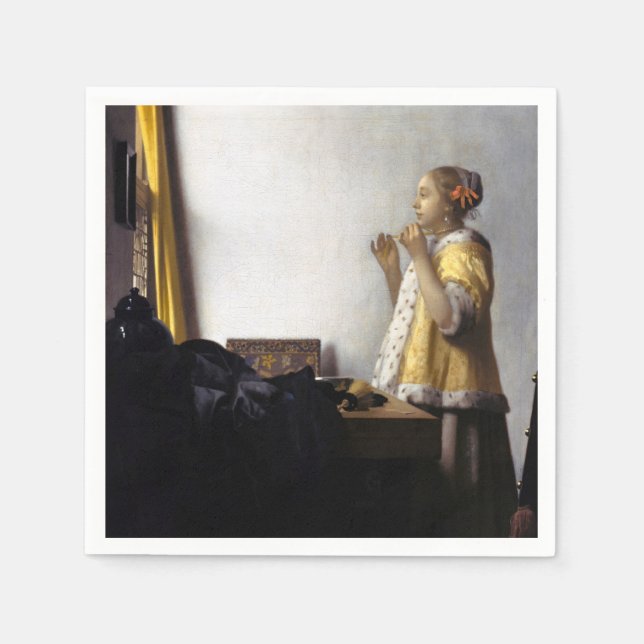 Johannes Vermeer - Young Woman with Pearl Necklace Pappersservett (Framsidan)