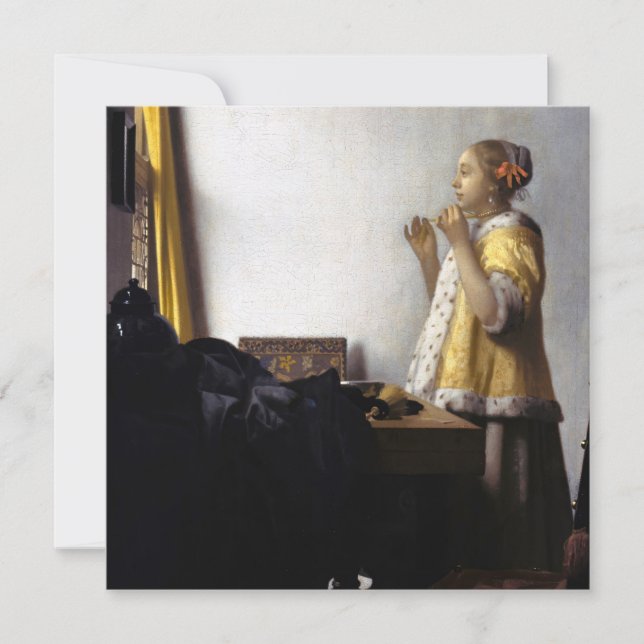 Johannes Vermeer - Young Woman with Pearl Necklace Tack Kort (Framsida)