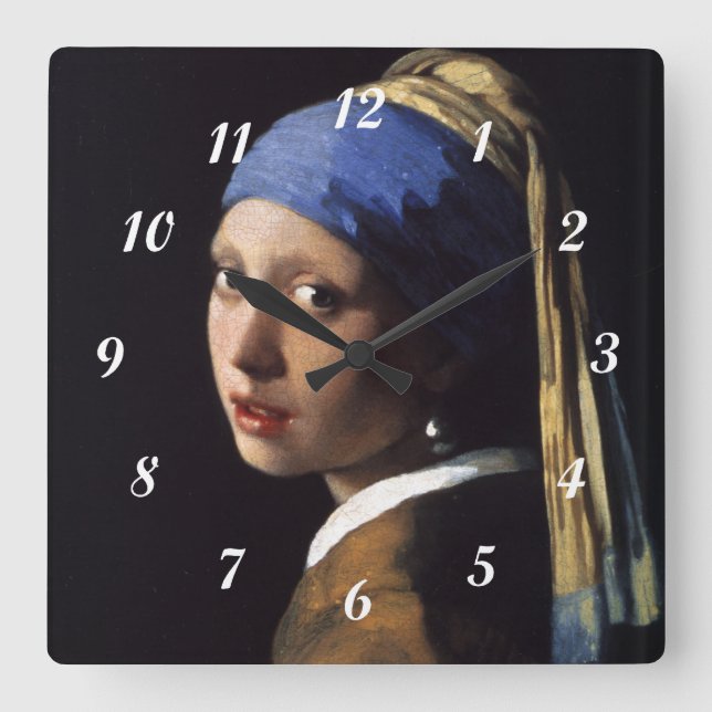 Johannes Vermeers flicka med Pearl Earring Fyrkantig Klocka (Framsida)