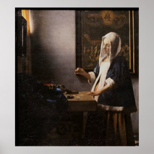 Johannes Vermeers kvinnainnehav en balansera Poster
