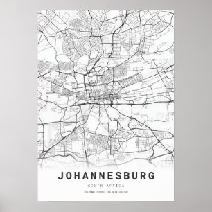 Johannesburg City Karta Poster