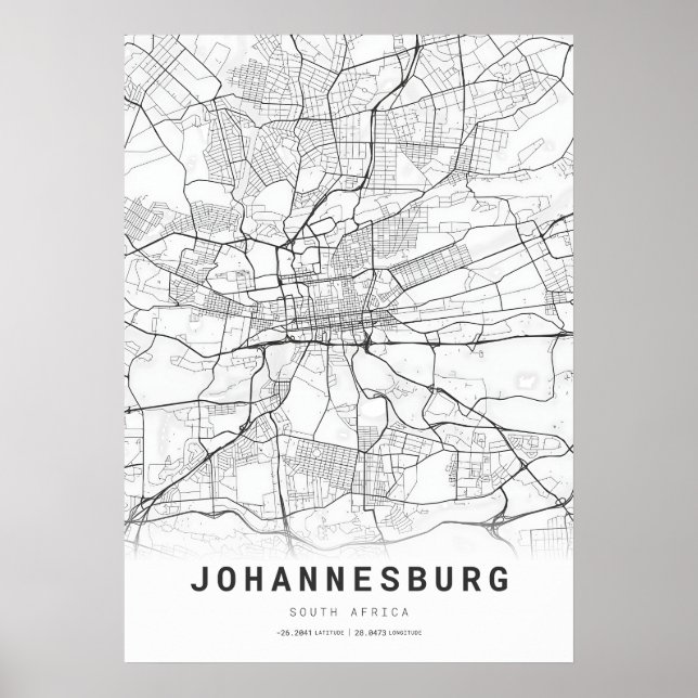 Johannesburg City Karta Poster (Framsidan)