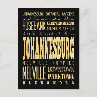 Johannesburg City of South Afrika Typography Art Vykort