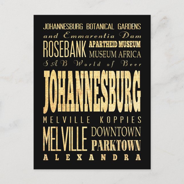 Johannesburg City of South Afrika Typography Art Vykort (Framsida)