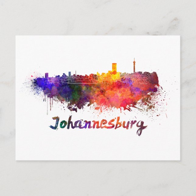 Johannesburg skyline in watercolor vykort (Framsida)