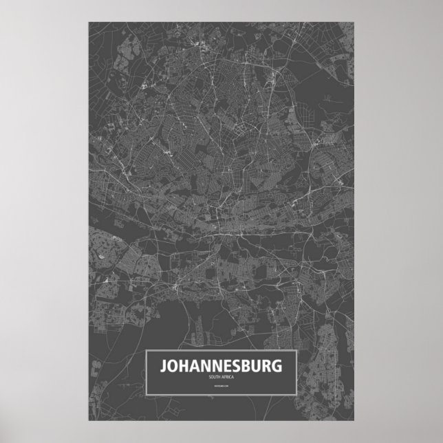 Johannesburg, södra Afrikan (vit på svart) Poster (Framsidan)