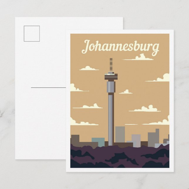 Johannesburg South Afrika Art Travel Illustration Vykort (Fram/baksida)