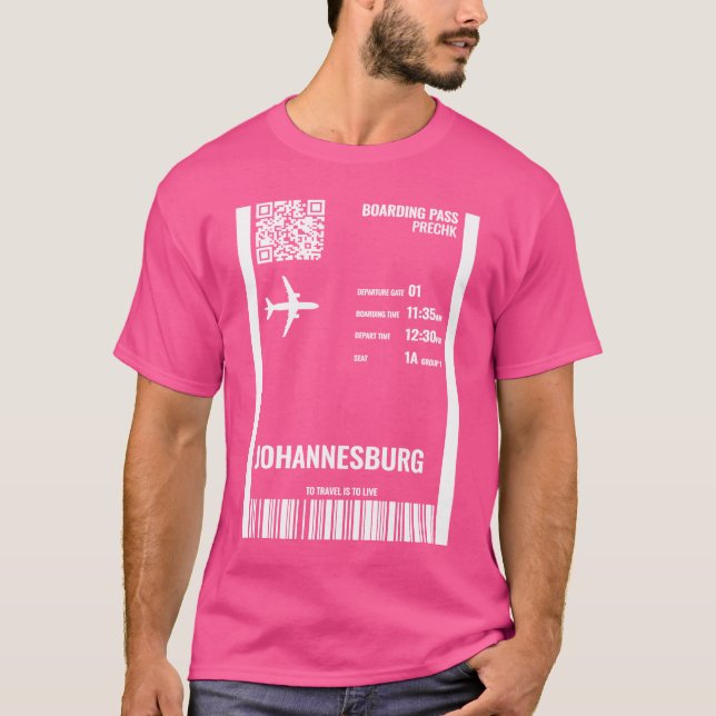 Johannesburg South Afrika Boarding Pass Airline Ti T Shirt (Framsida)