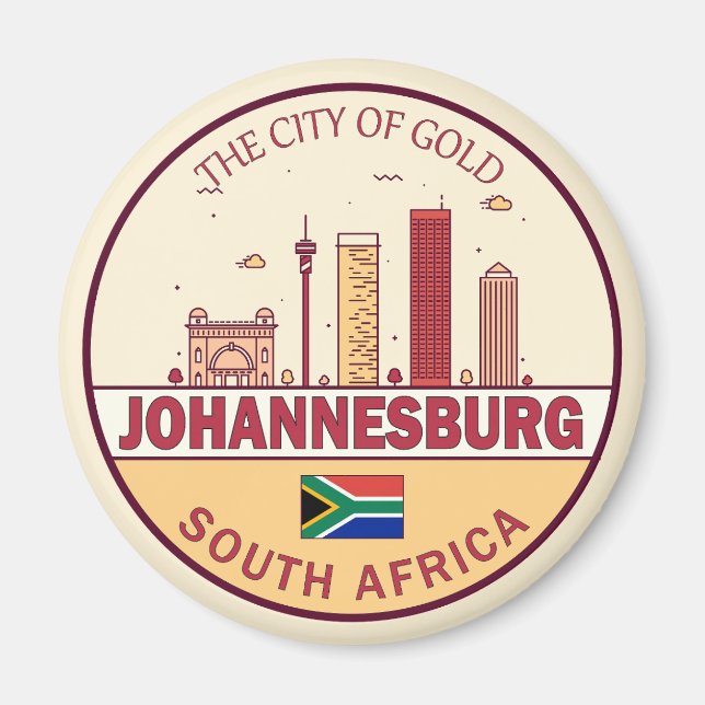 Johannesburg South Afrika City Skyline Emblem Magnet (Framsidan)
