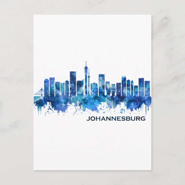 Johannesburg South Afrika Skyline Blue Inbjudan Vykort (Framsida)