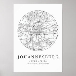 Johannesburg South Afrika Street Layout Karta Poster