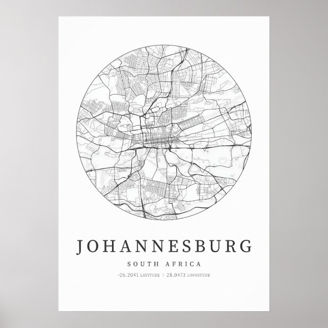 Johannesburg South Afrika Street Layout Karta Poster (Framsidan)