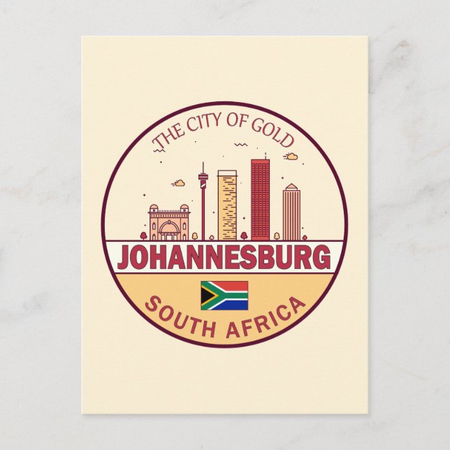 Johannesburg Sydafrika Stadssiluett Emblem Vykort (Framsida)