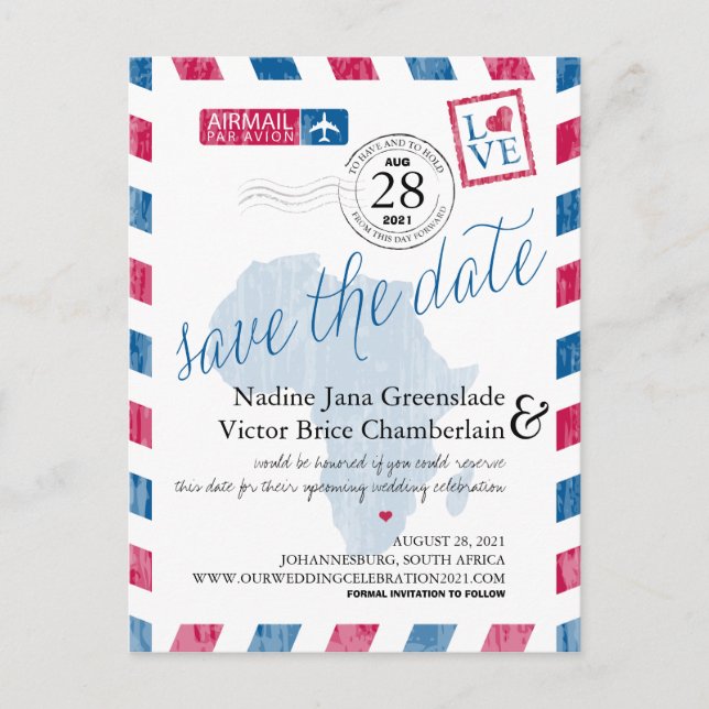 Johannesburgs sydliga Afrika-flygpost Spara datum Meddelande Vykort (Framsida)