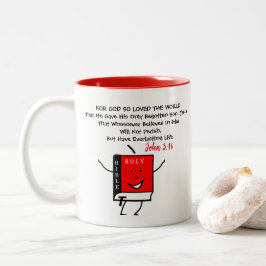 John3:16 för guden så älskade världen han gav Två-Tonad mugg