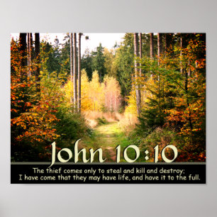 John 10:10 Scripture, Autumn Forest Väg. Poster