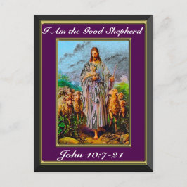 John 10:7-21 Jag är Bra Shepherd Lila Ram Vykort