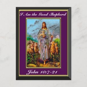 John 10:7-21 Jag är Bra Shepherd Lila Ram Vykort