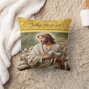 John 10:7 Fredlig Shepherd Scene Kudde