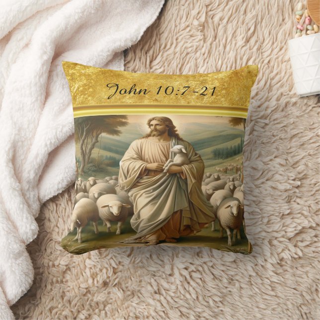 John 10:7 Jesus Caring Scene Kudde (Filt)