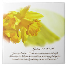 John 11:25-26, Påsk, Vår Gult Daffodils Kakelplatta