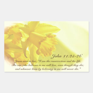 John 11:25-26, Vår Gult Daffodils Rektangulärt Klistermärke