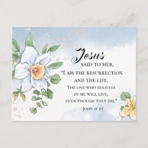 John 11:25 Bible Verse Vår blommor Påsk Vykort
